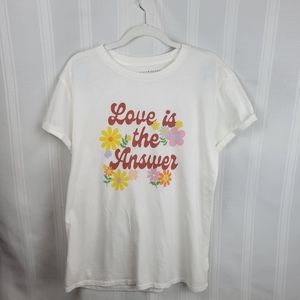 Lucky Brand White T-Shirt Cotton Love is the Answer, Medium Hippie Floral